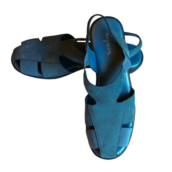 Easy Spirit Women's Sueded Leather Sandals Sling Back in "denim" blue sz 8.5 - Picture 1 of 10